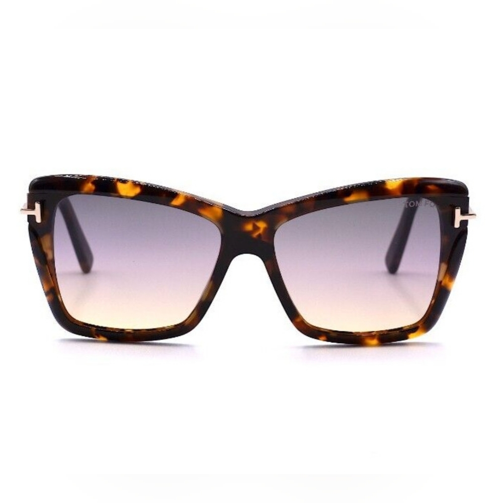 NEW TOM FORD WOMEN HAVANA SQUARE SUNGLASSES TF849 55B SUNGLASSES LEAH FT849/S - Picture 2 of 4